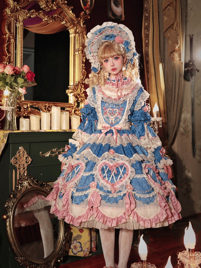 Blue Whisper Dream Vintage Cake Lolita OP Dress