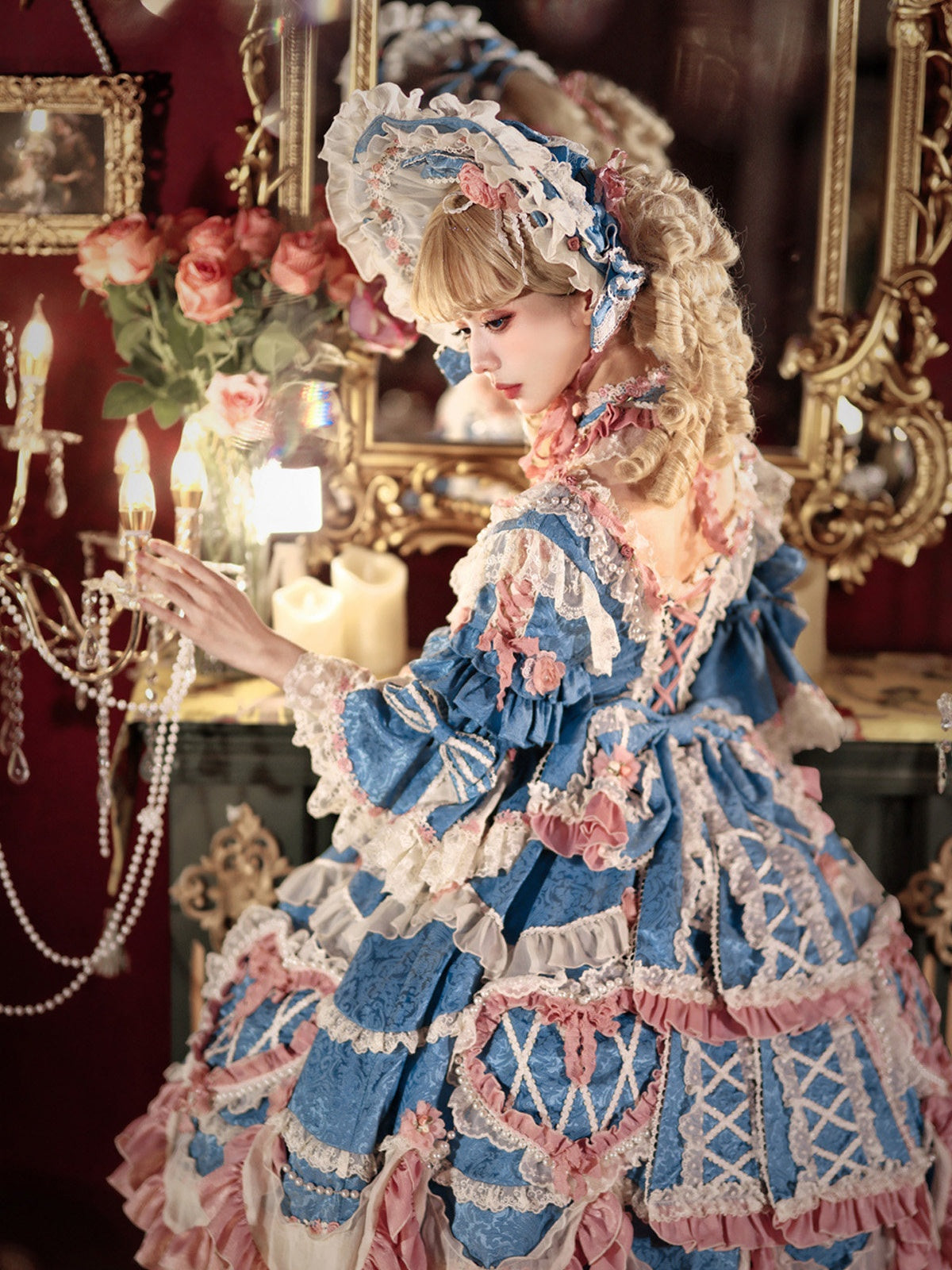 Blue Whisper Dream Vintage Cake Lolita OP Dress