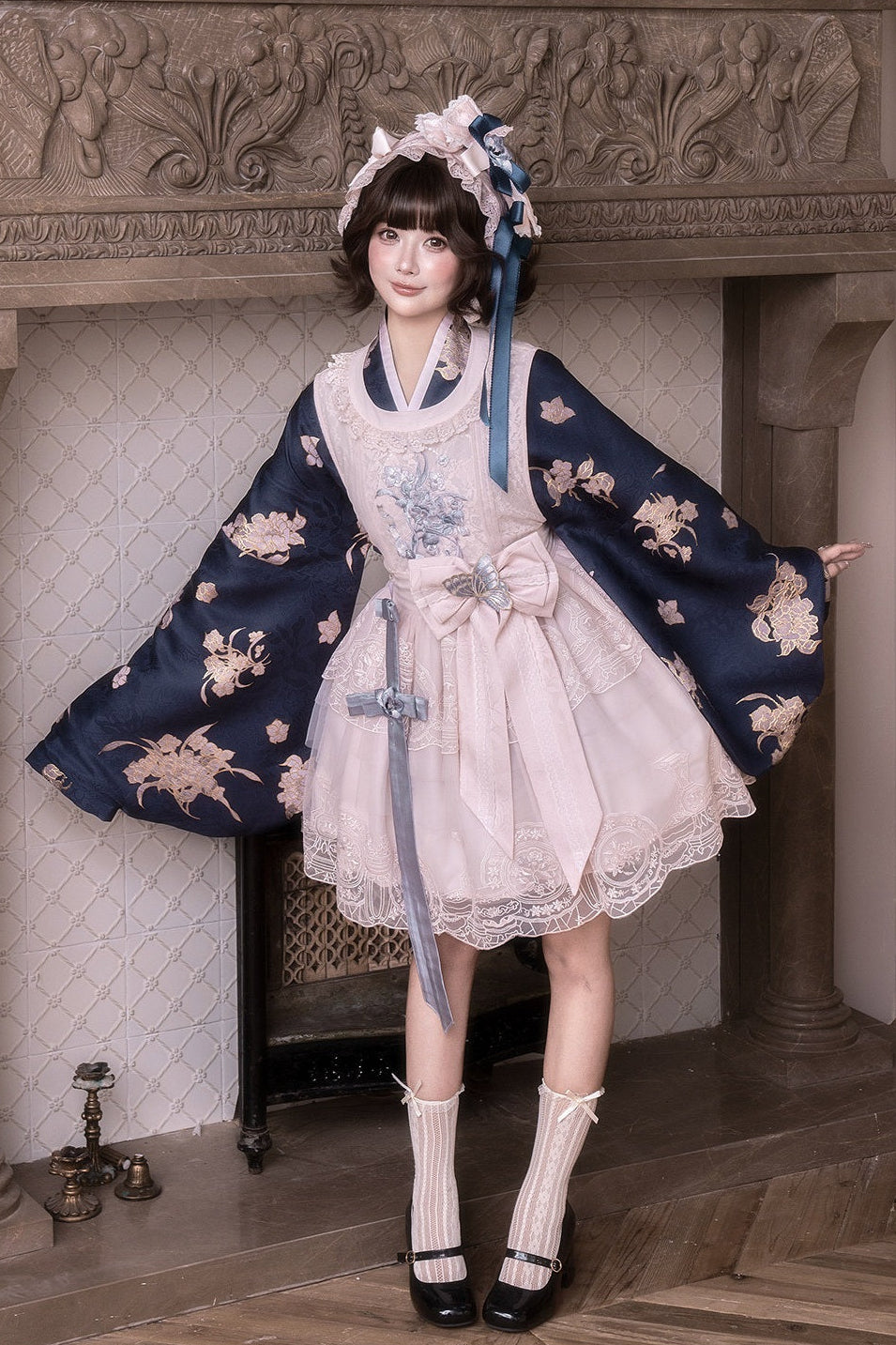 Pink Glaze Celadon Floral Embroidery Wa Lolita JSK Dress Set