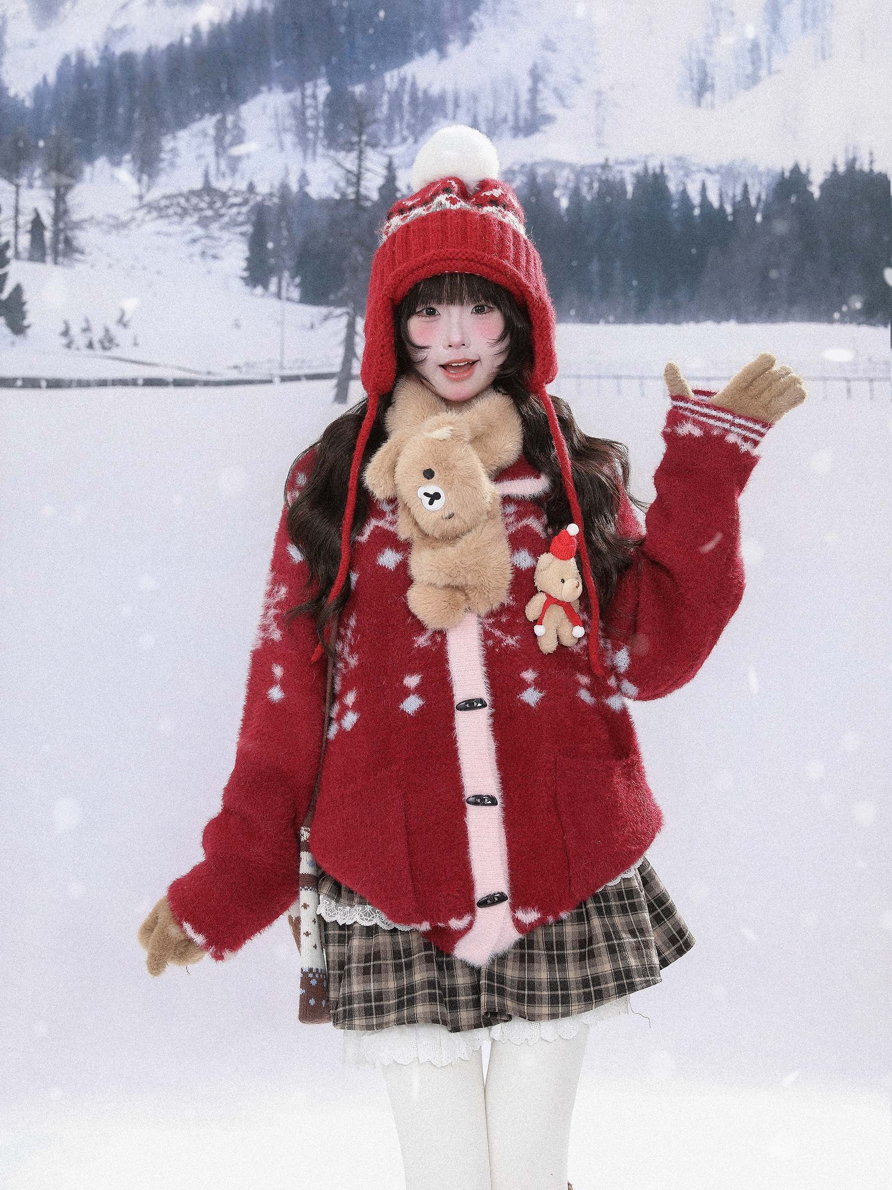 Girly Style Christmas Red Mink Plush Cardigan MGD0006