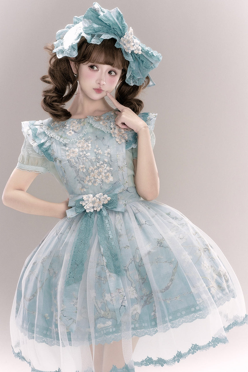 Apricot Blossom Shadow Pink & Blue Black Hanfu Lolita JSK Set