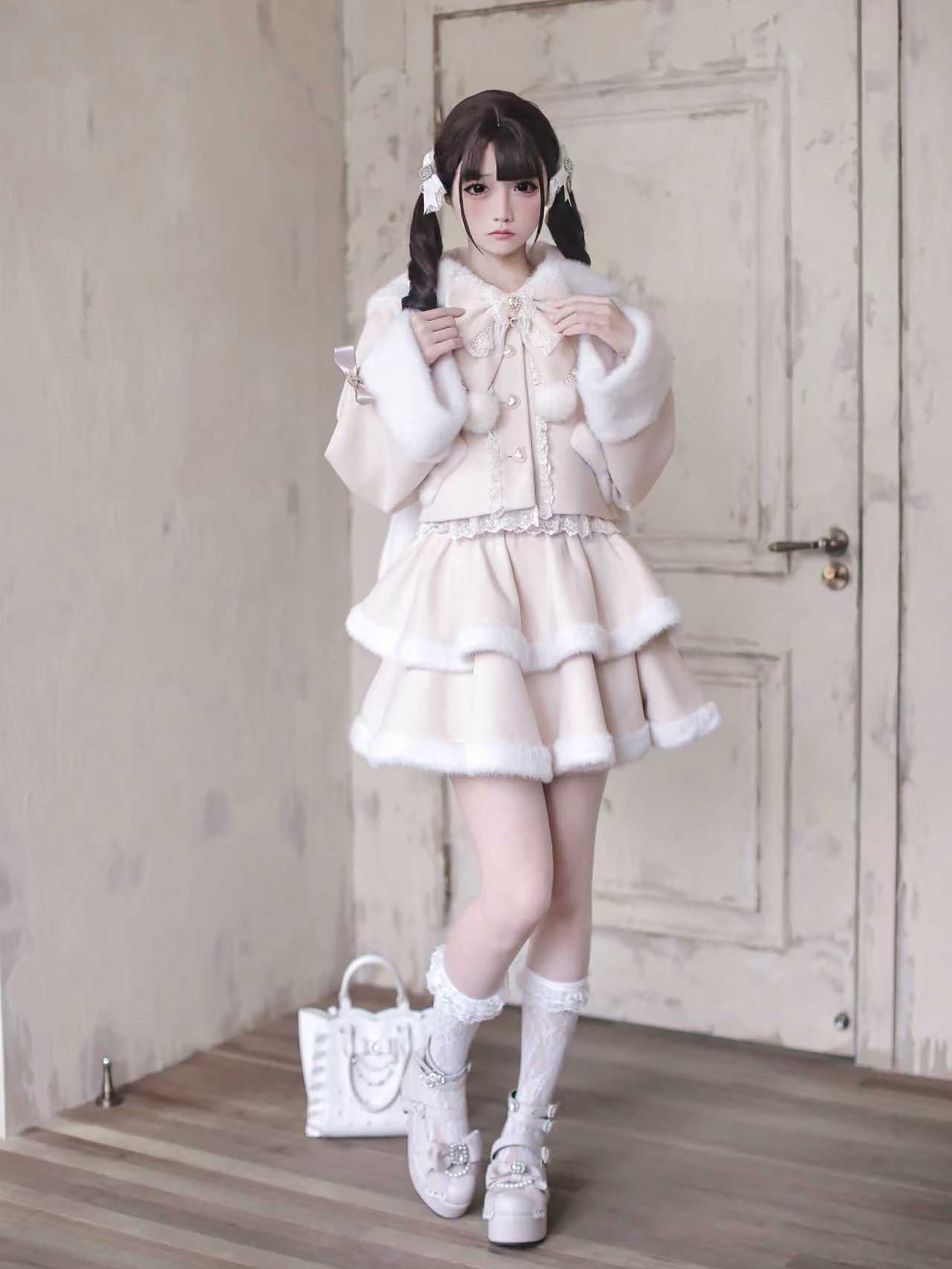 Snow Love Heart Pink Rabbit Ear Coat