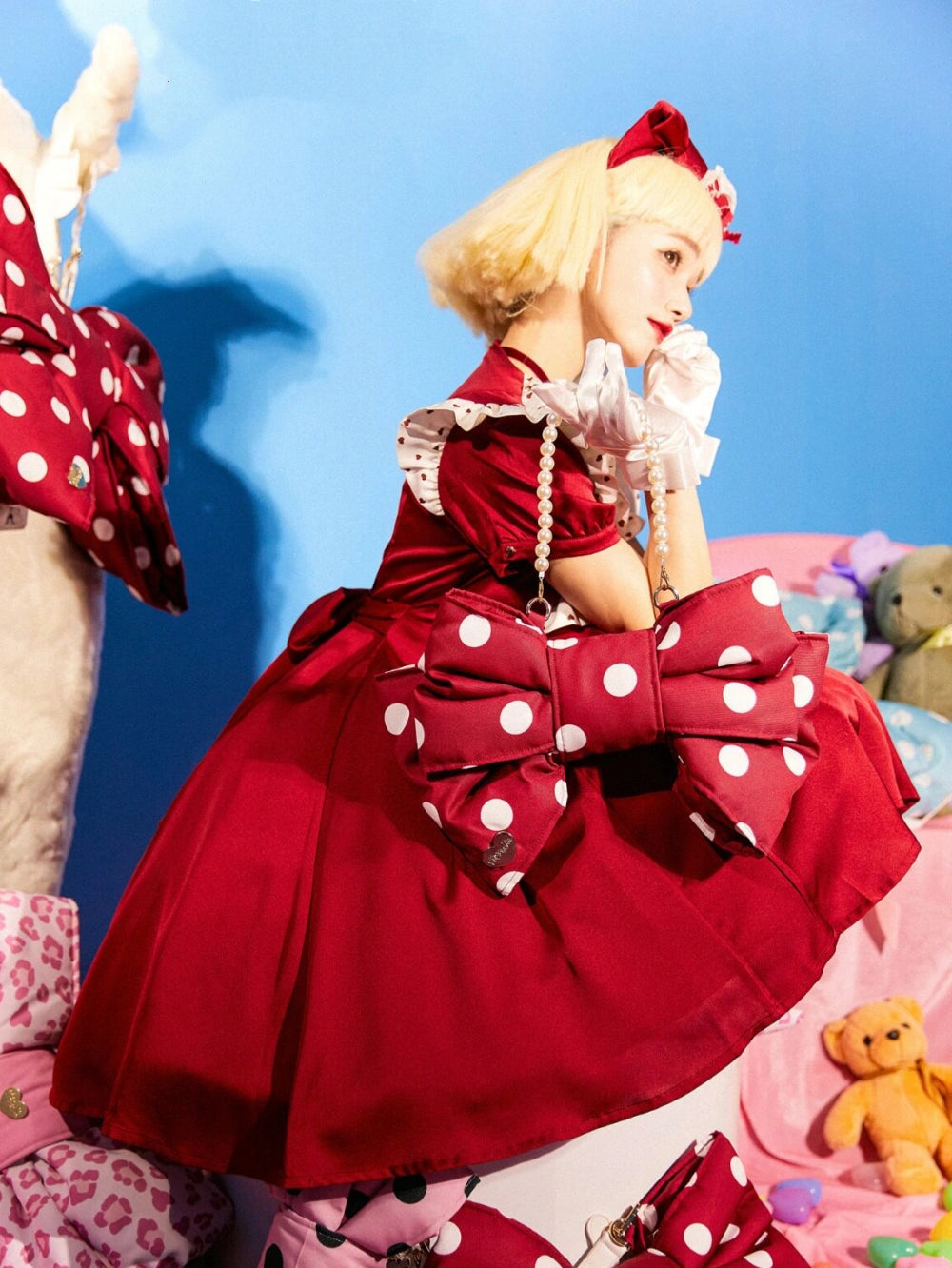 Bobo Red and White Sweet Lolita Polka Dot Bow Backpack