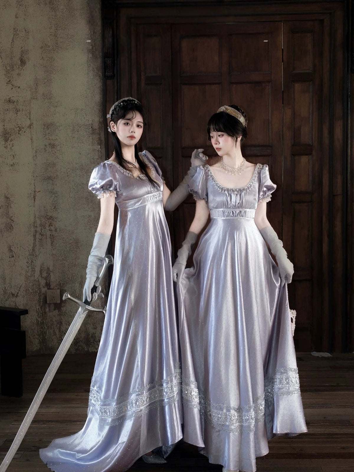 War and Peace Hepburn‑Style Palace Satin Empire Waist Lolita Dress