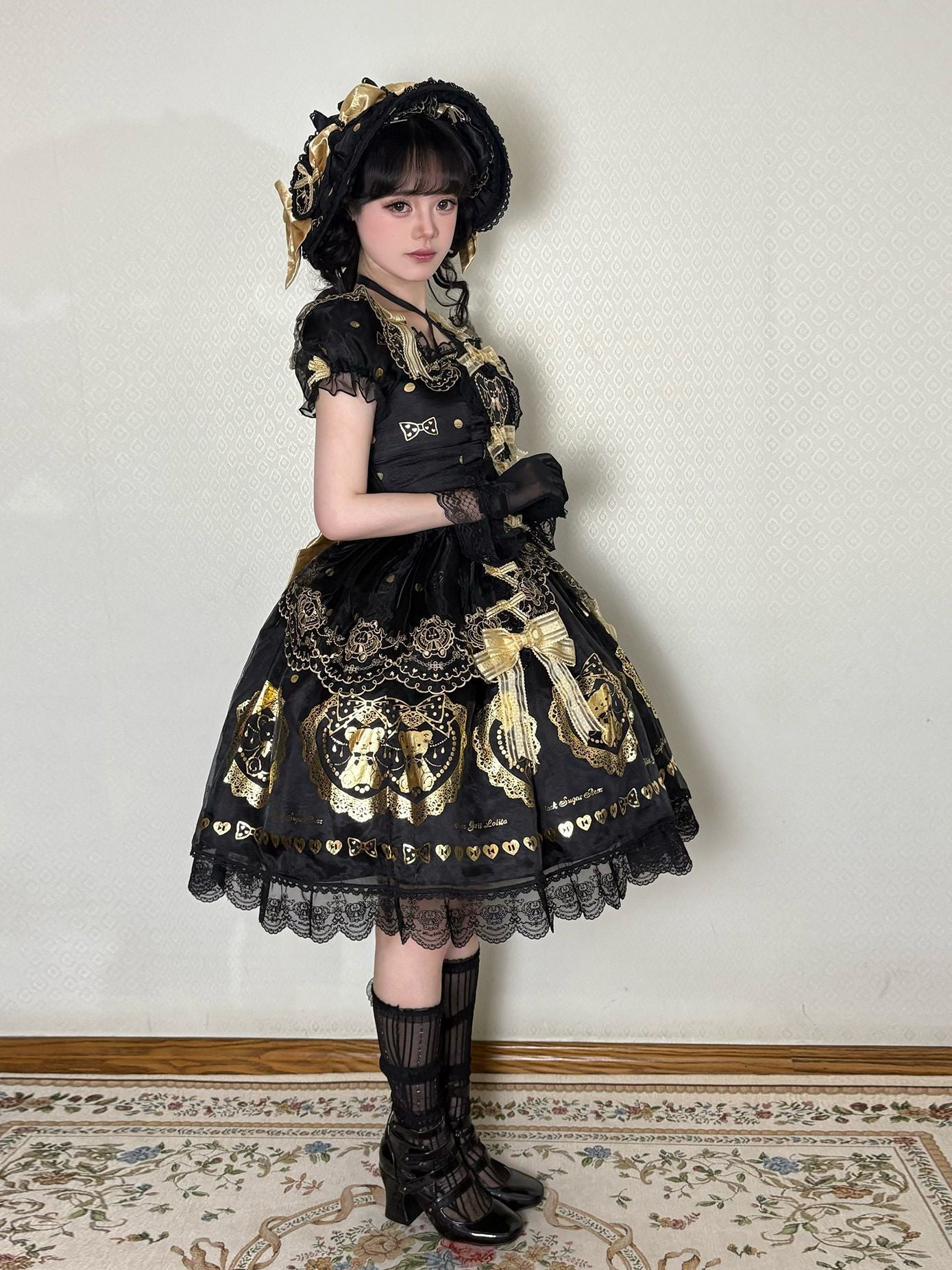 Black Sugar Bear Lolita Black & Gold Dress