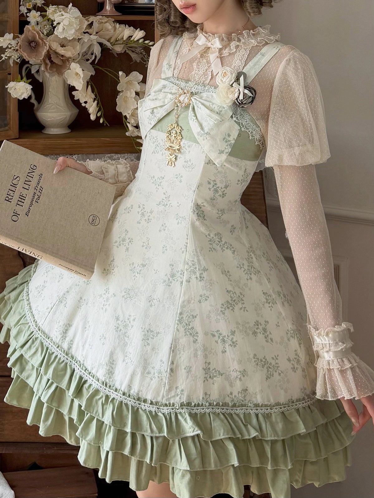 Rose Spring Romance Pink Green Floral Classic Lolita JSK Dress