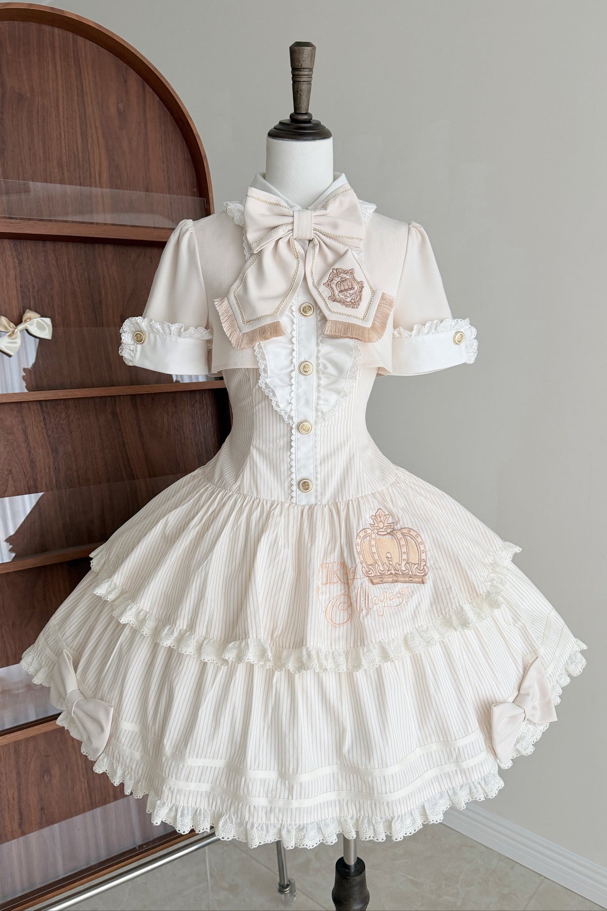 White Striped Crown Idol Academy Lolita Fake Two-Piece OP Dress