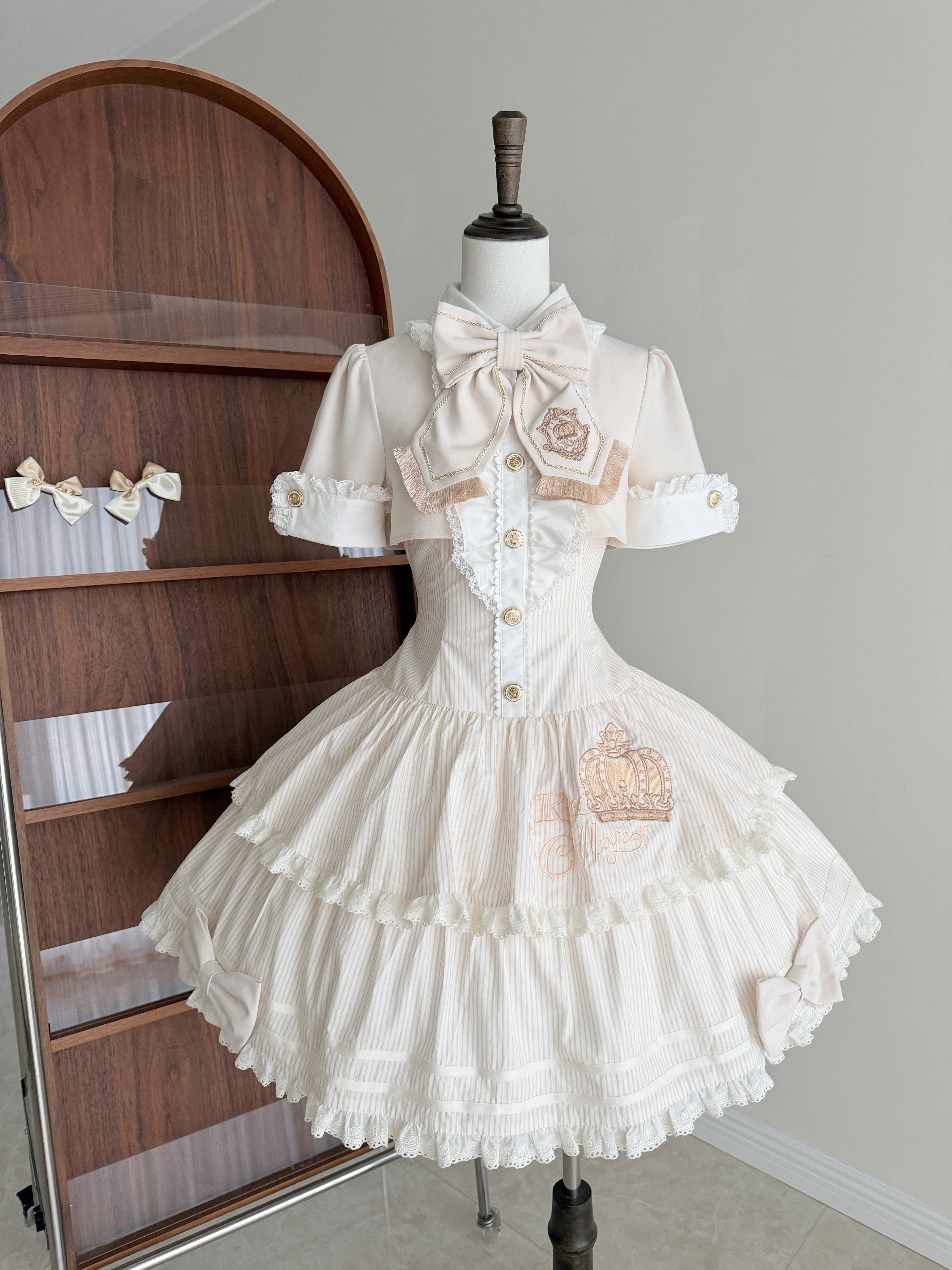 White Striped Crown Idol Academy Lolita Fake Two-Piece OP Dress