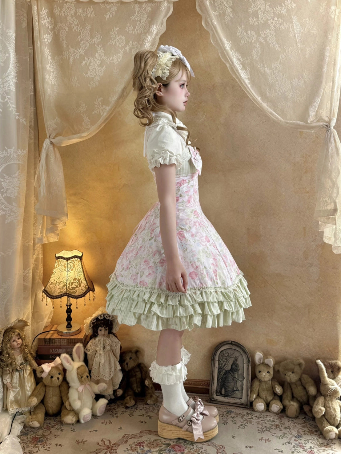 Rose Spring Romance Pink Green Floral Classic Lolita JSK Dress