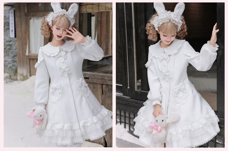 Bunny Warm Lolita Cake Hem Pink & White Wool Coat