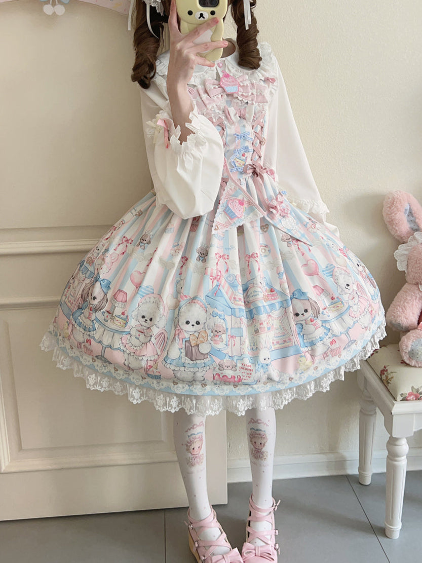 Kawaii Lolita Puppy Print JSK Dress LS1007