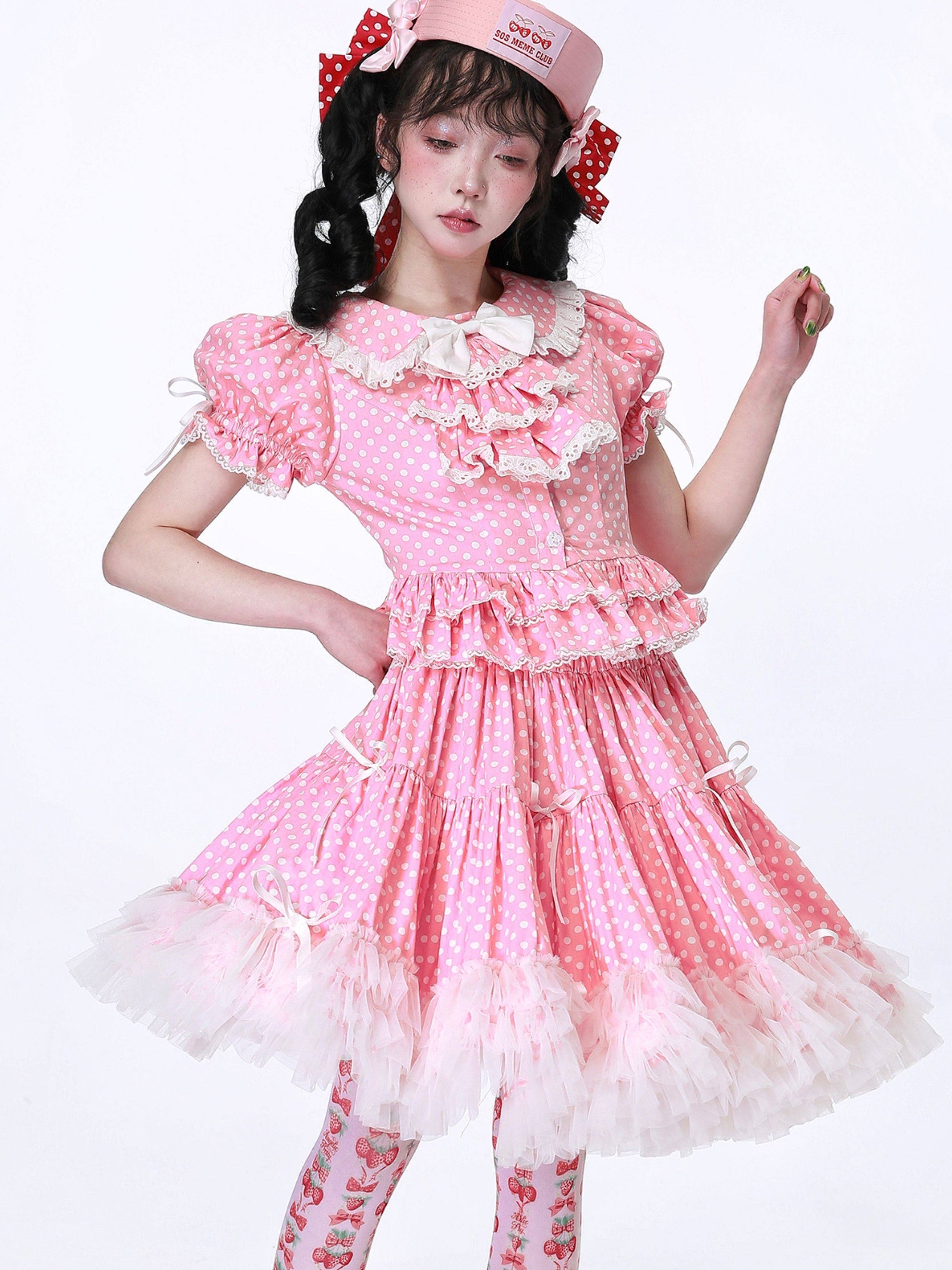 Candy Cottage Showa Retro Pink Polka Dot Set