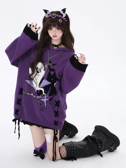 Y2K Ghostie Color-Block Knit Sweater LE1029