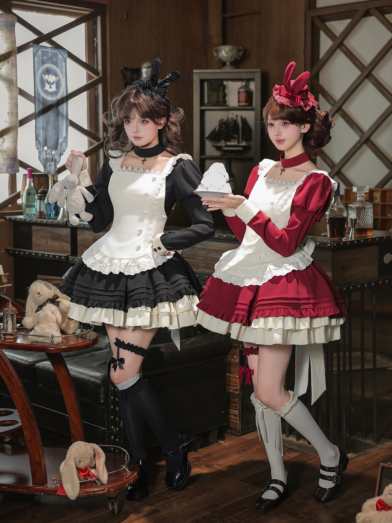 Lia Elegant Old‑School Square‑Neck Ruffled Vintage Lolita OP Dress