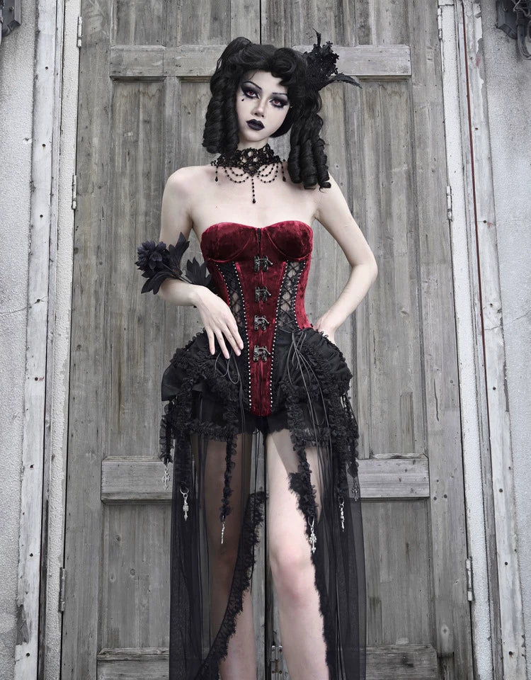 Hell Alice Gothic Black-Red Boned Corset Set