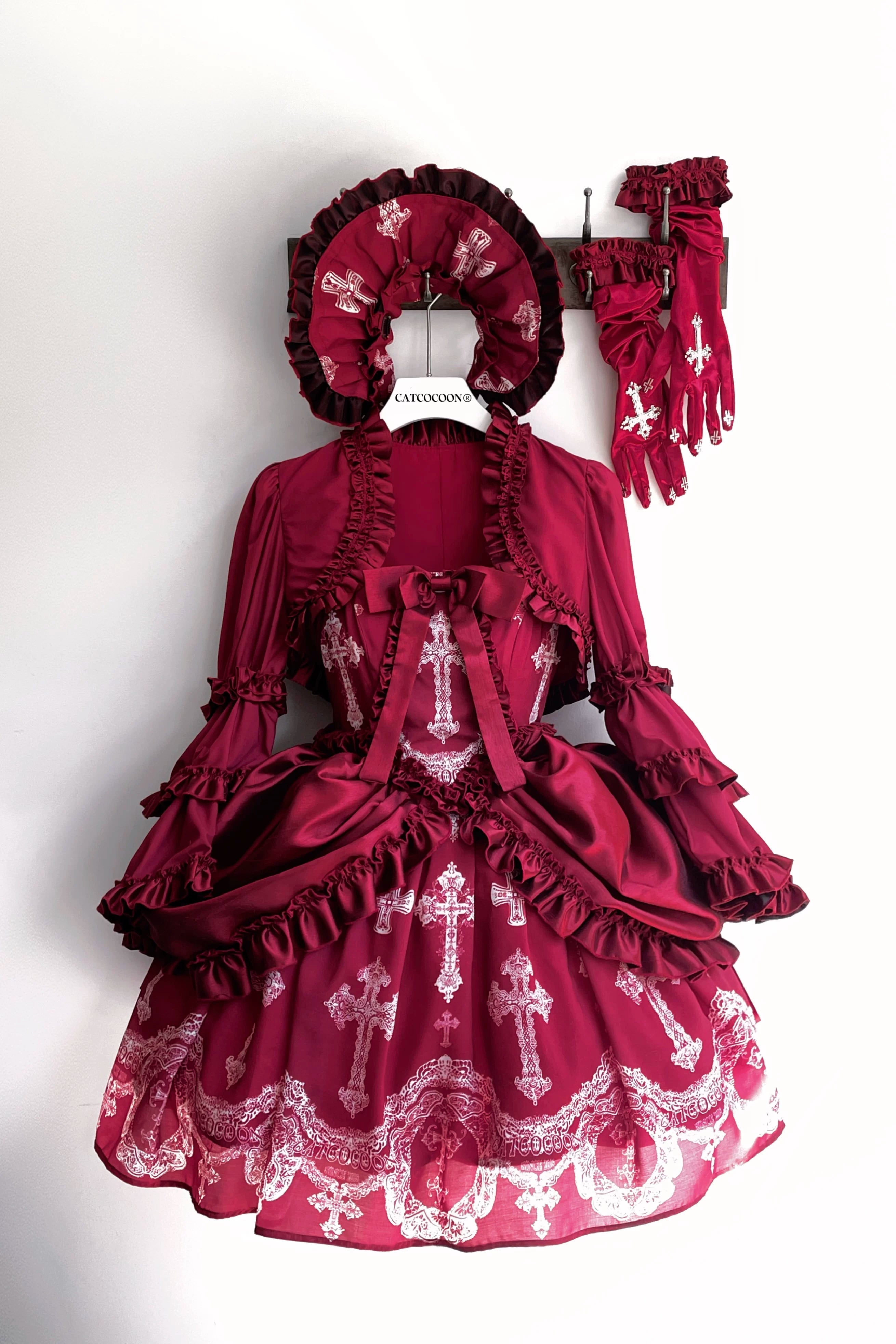 Lace Cross Gothic Lolita JSK Red Set