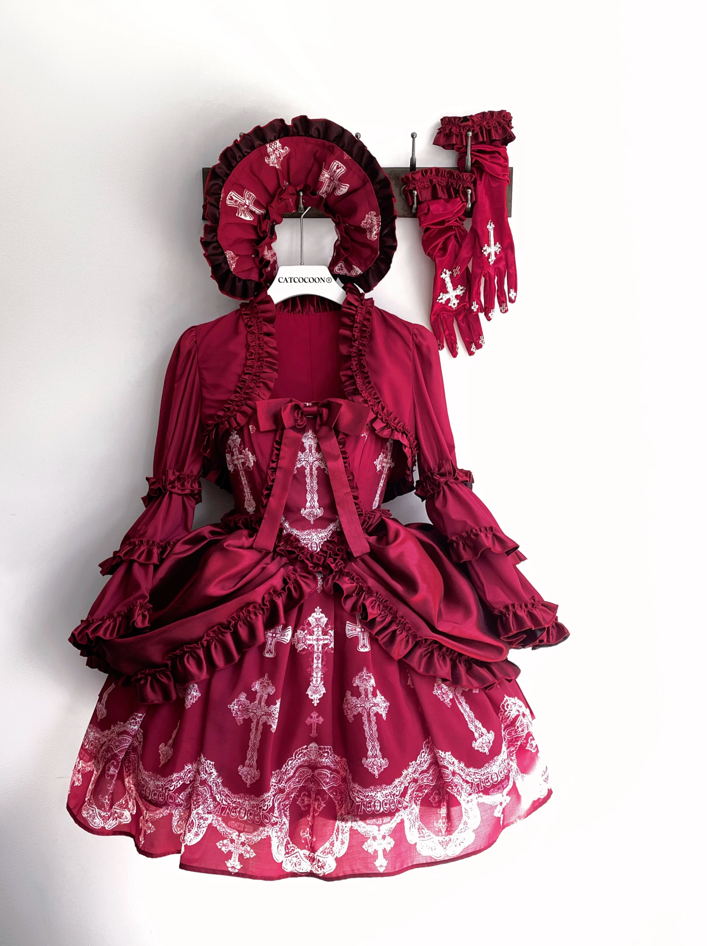 Lace Cross Gothic Lolita JSK Red Set
