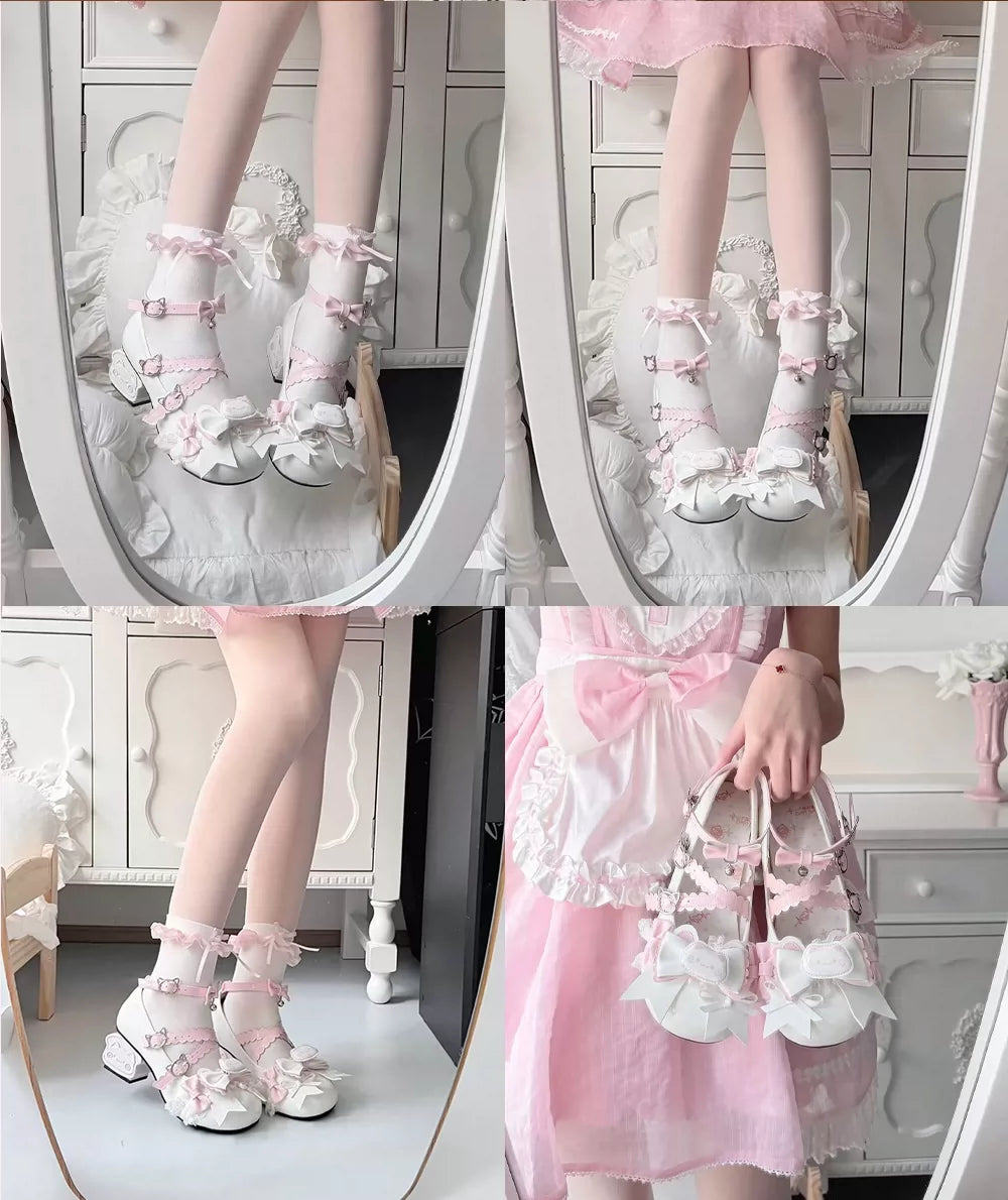 Sweet Lolita Cat Heel Mary Jane Bow and Bell Charm Shoes