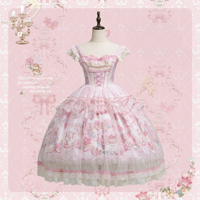 Pink Jacquard Print Sweet Classic Lolita JSK