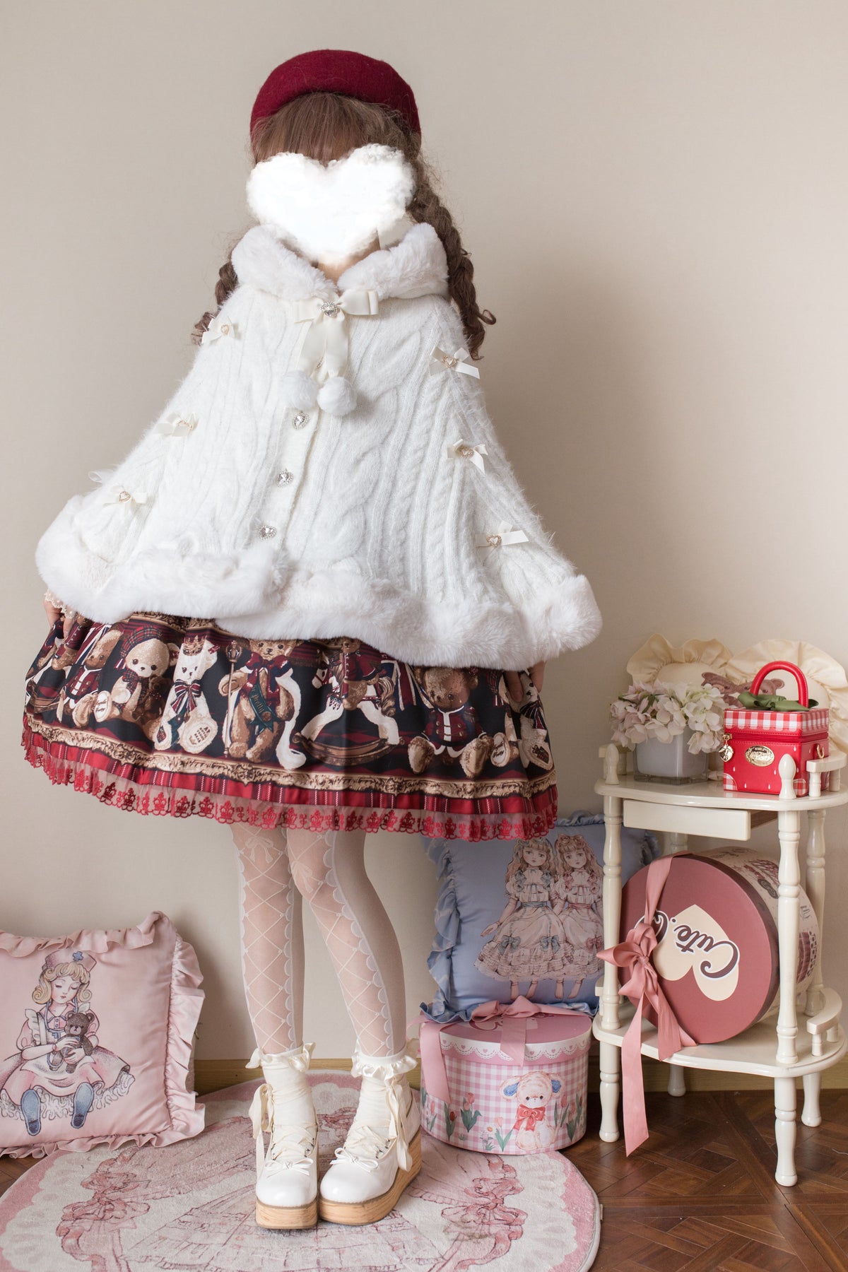 Sweet Berry White or Pink Loose Fit Lolita Knit Cape