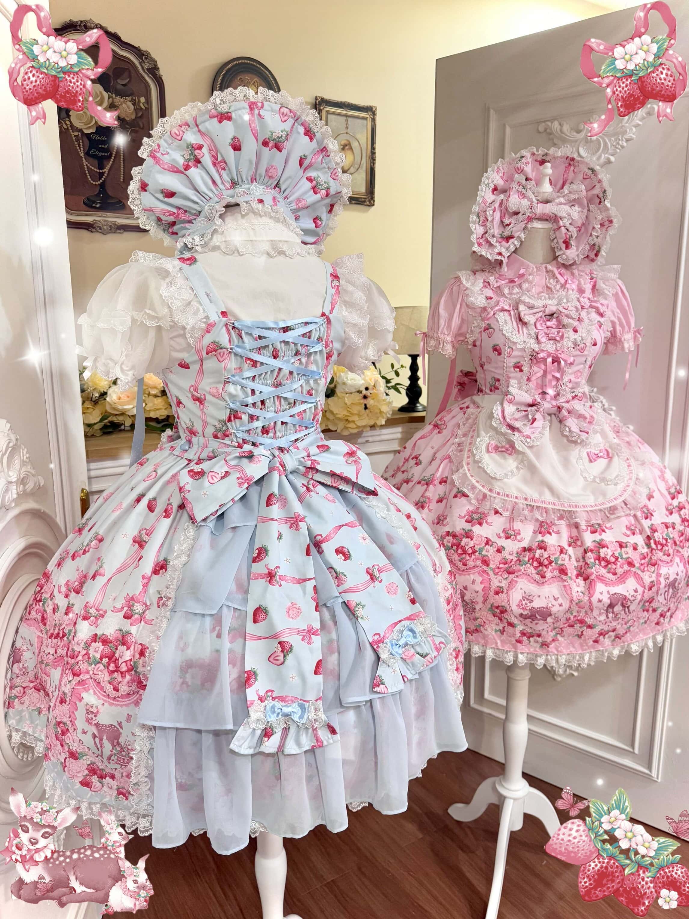Deer Strawberry Garden Old-School Strawberry Print Lolita JSK