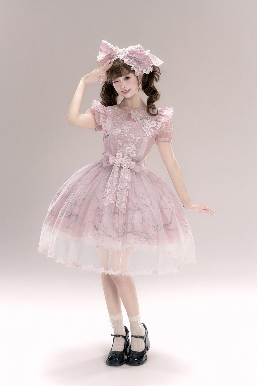 Apricot Blossom Shadow Pink & Blue Black Hanfu Lolita JSK Set
