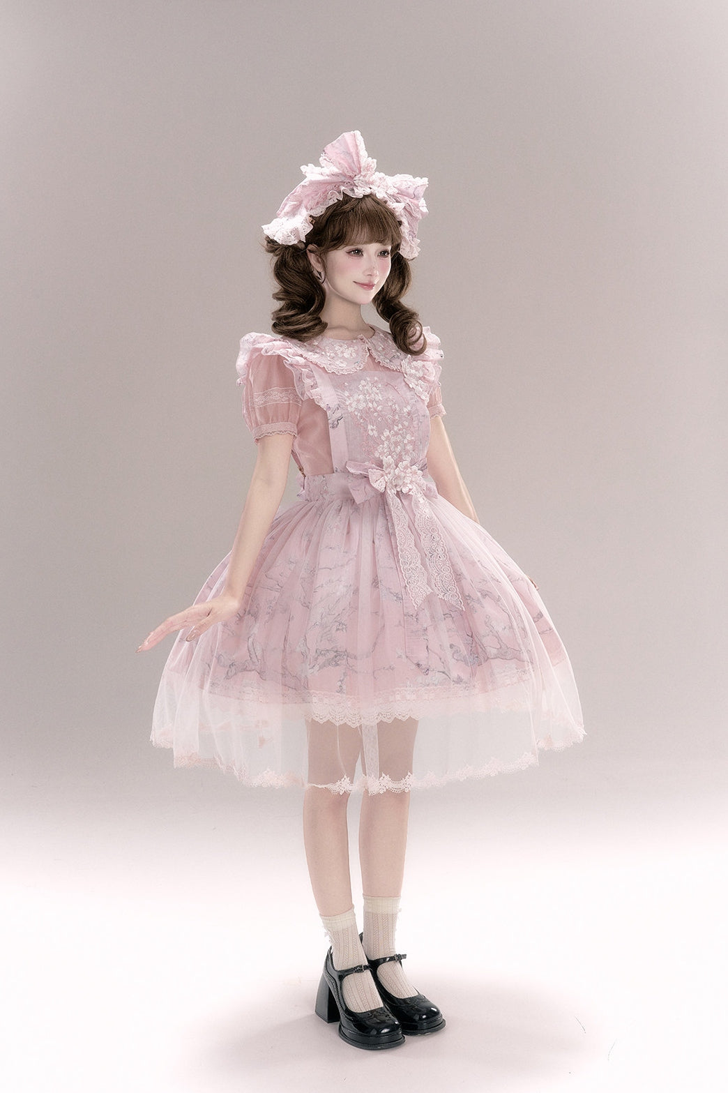 Apricot Blossom Shadow Pink & Blue Black Hanfu Lolita JSK Set