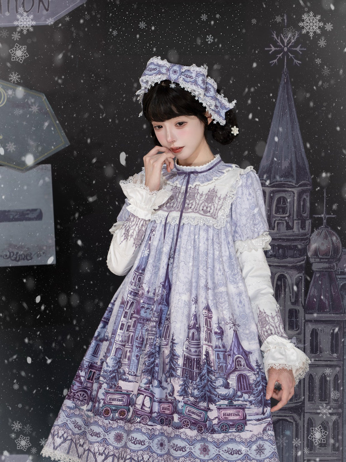 Arrive At The Land Of Snow Christmas Tulle Embroidery Lolita OP Dress