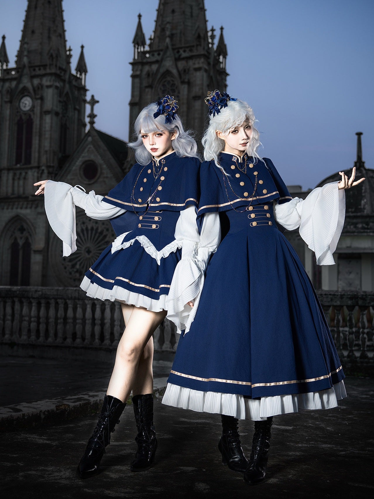 Eternal Crown Royal‑Court Faux Two‑Piece Lolita OP with Cape Set