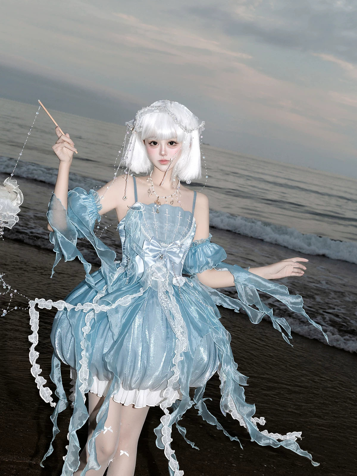 Dream Jellyfish JSK Sweet Lolita Suspender Dress Detachable Sleeves Set