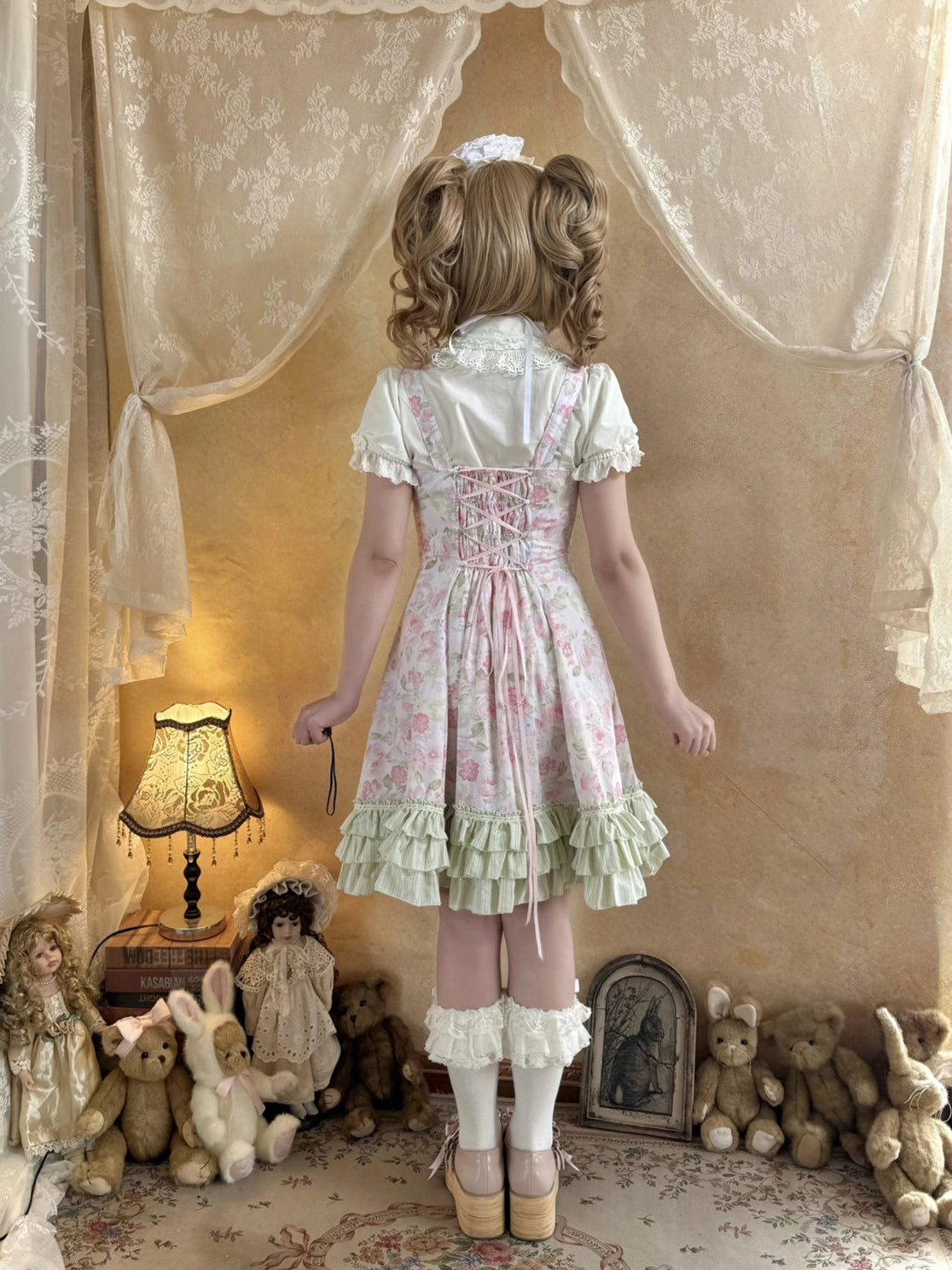 Rose Spring Romance Pink Green Floral Classic Lolita JSK Dress