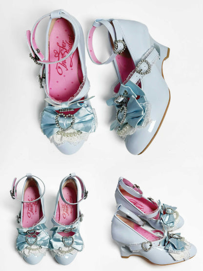 Lolita Sweet Bow Pearl Wedge Heels LE5027