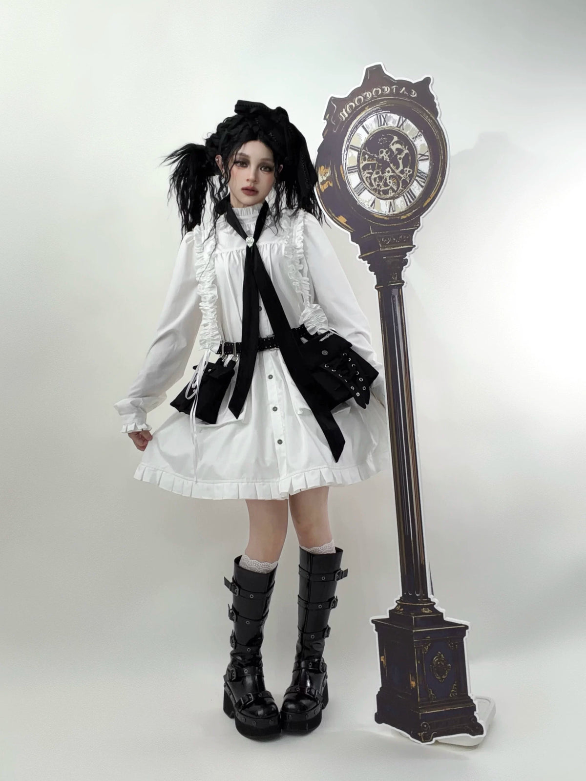Cannoneer Lolita Steampunk Long Sleeve Black OP Dress Set