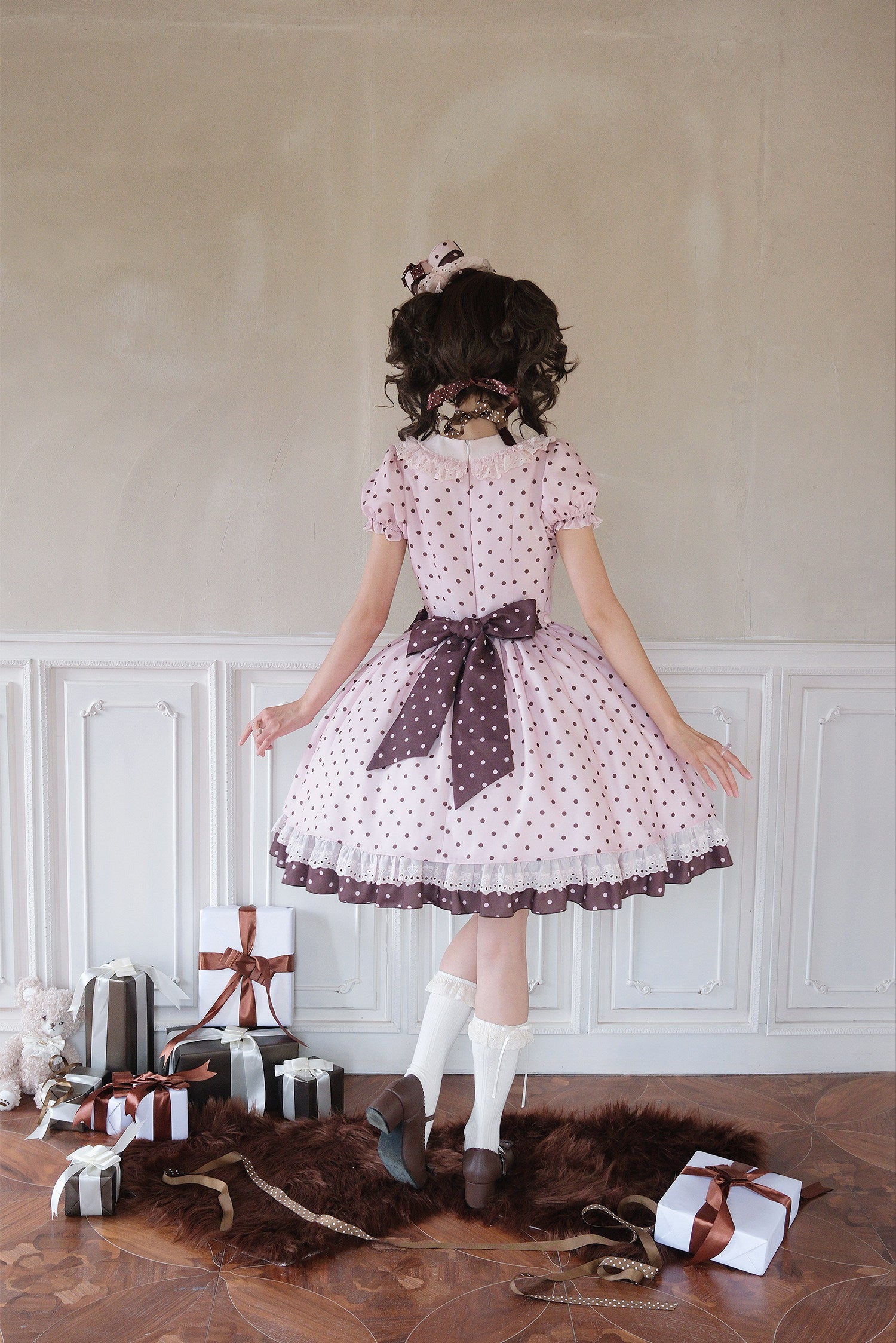 Canele Gift Box Pink Polka Dot Bow Sweet Lolita OP Dress