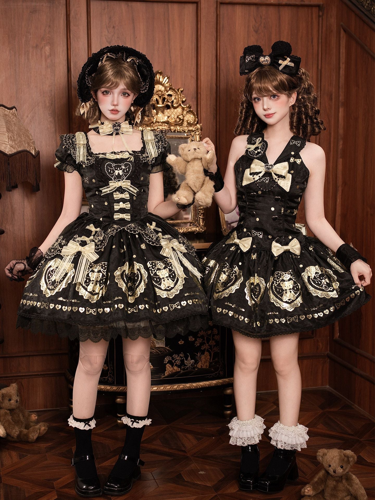 Black Sugar Bear Lolita Black & Gold Dress