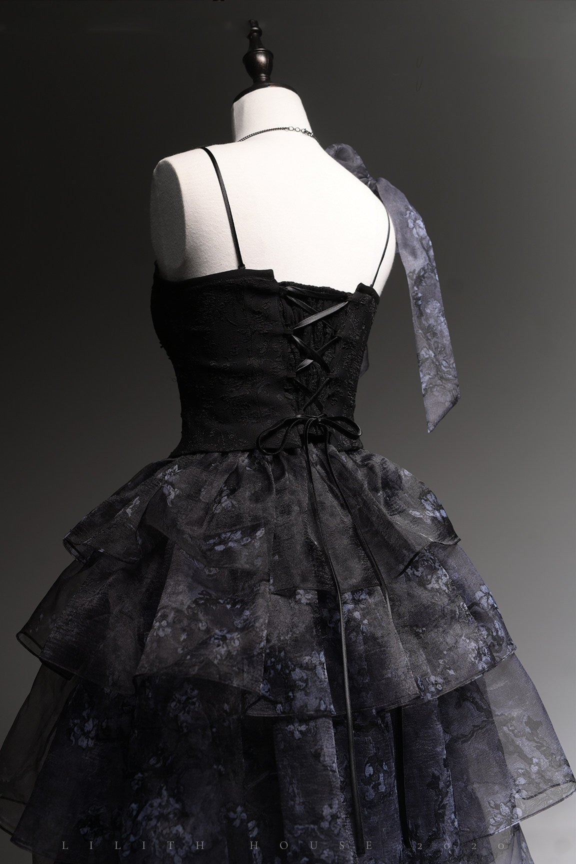Van Gogh Almond Blossom Black Vintage Strapless Organza Dress / Corset & Skirt Set