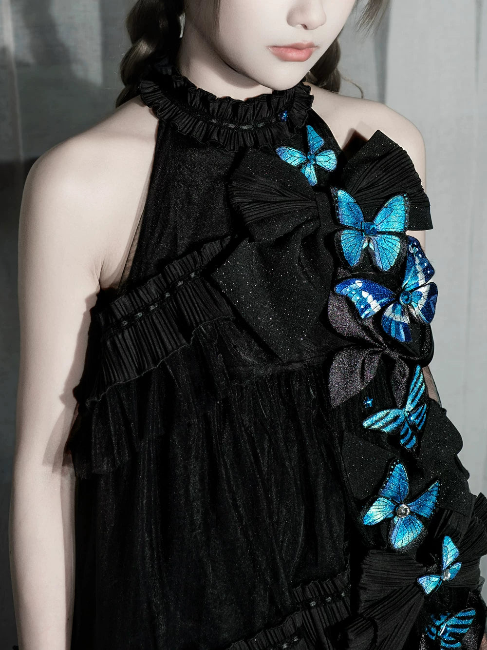 Cabinet Of Curiosities II Dark Gothic Butterfly Halter Neck Dress