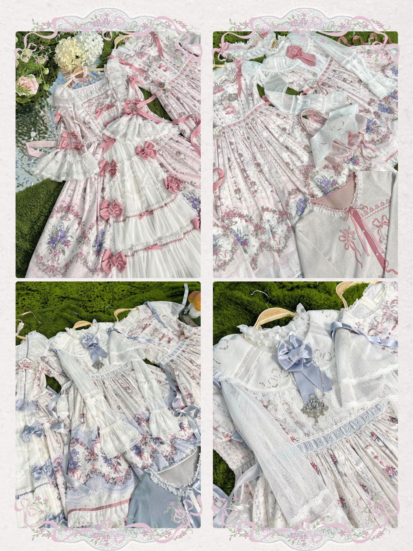 Iris Clock Floral‑Wall Front‑Opening Lolita Hime‑Sleeve Dress