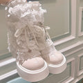Lolita Pearl Lace Patent Leather White Ankle Boots LE5005