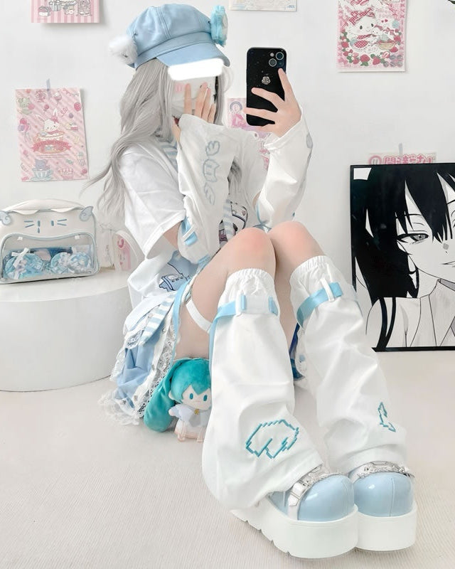 Y2K Blue & White Harajuku Leg Warmers LE9002