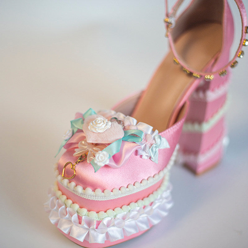 Cream Dopamine Lolita Sweet‑Girl Alt‑Y2K High‑Heel Shoes