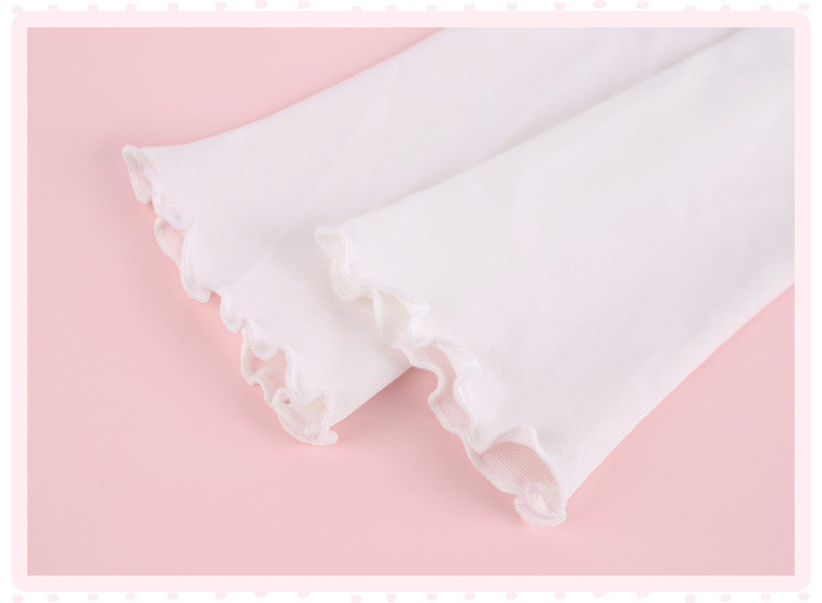 Cloud Floral White Doll Collar Faux Two-Piece Top White Floral Bloomers Girly Daily Set