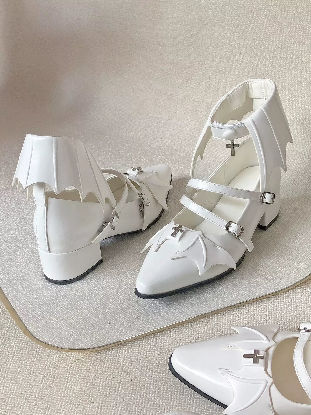 Eternal Night Witch Lolita Original Gothic Dark Cross Bat Low-Heel Shoes