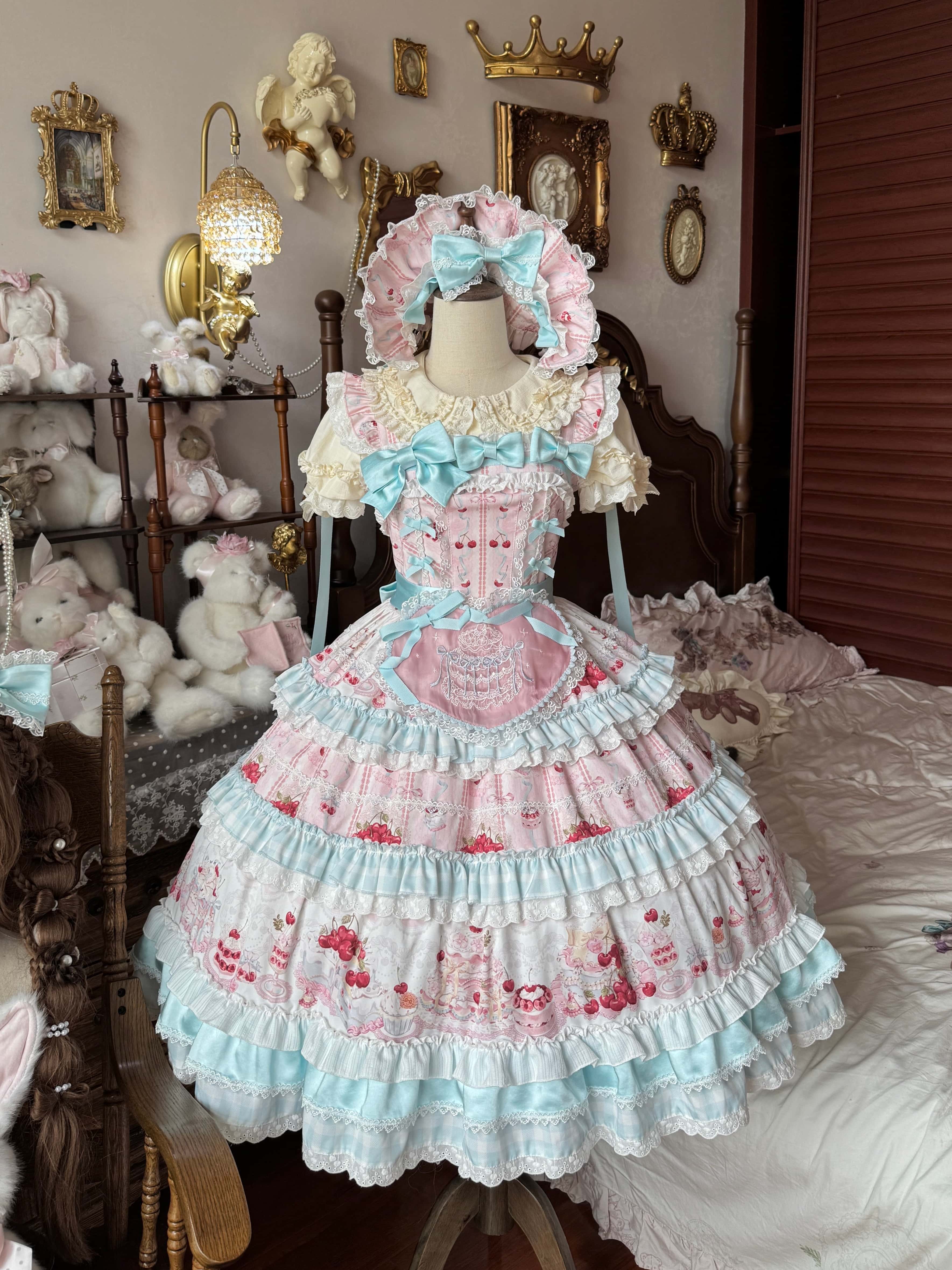 Cherry Cake Lolita Sweet Blue JSK Dress