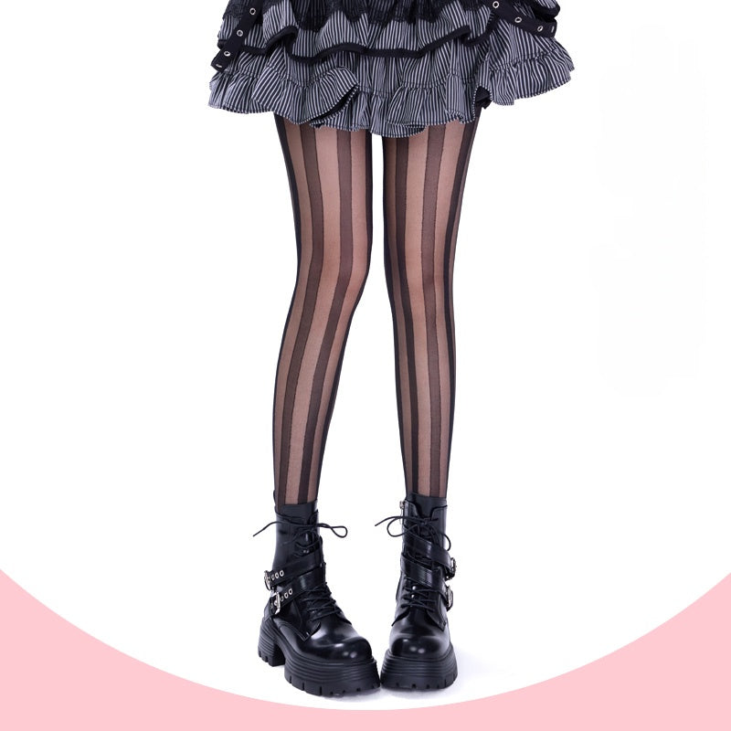 Lolita Black Rock Vertical Stripes Tights LE9022