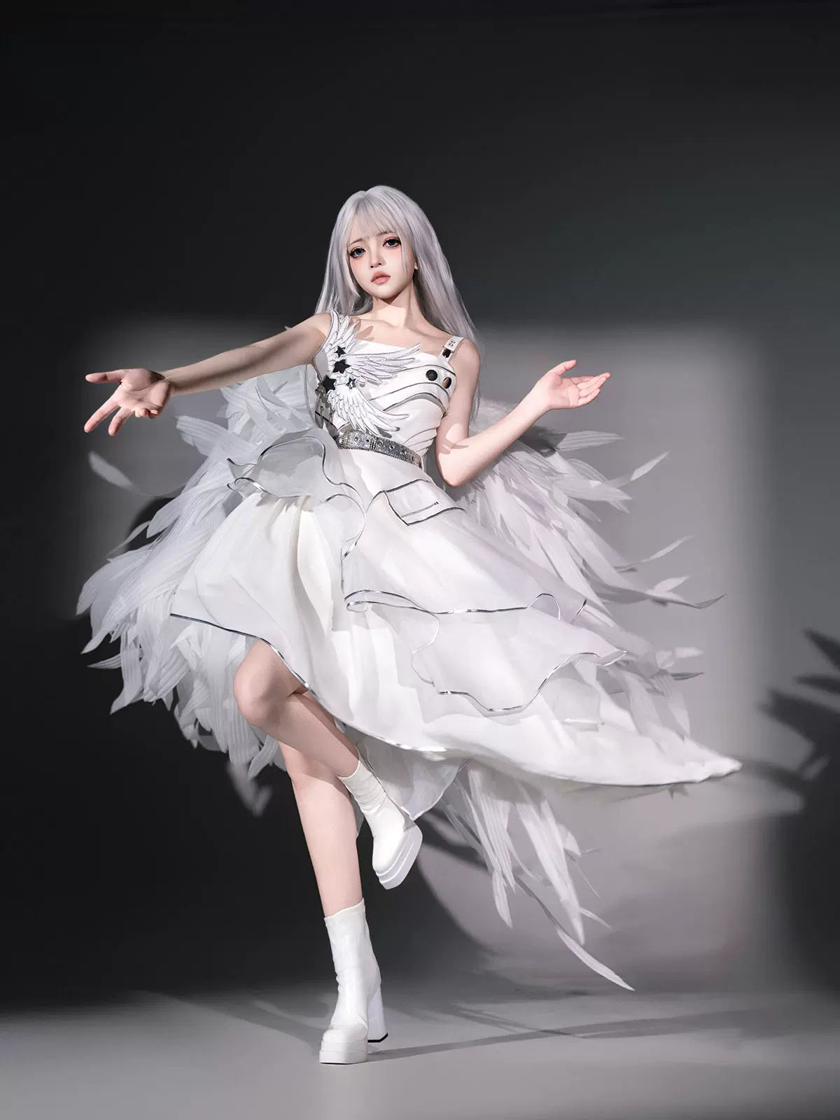 Silver Wing Cyberpunk Futuristic Lolita JSK Camisole Dress Set