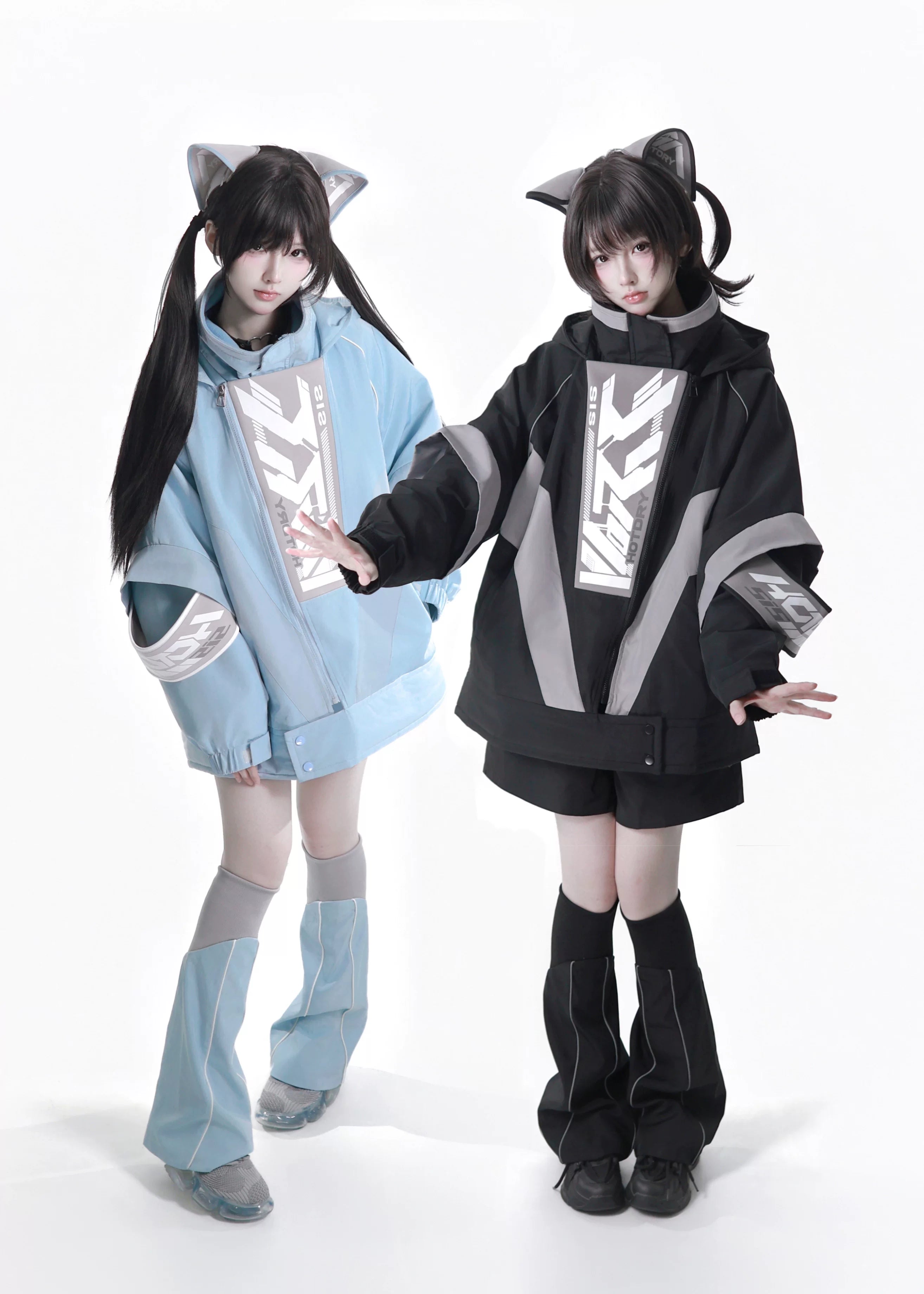 Dystopian Techwear Two-Piece Fleece-Lined Jacket and Shorts Set