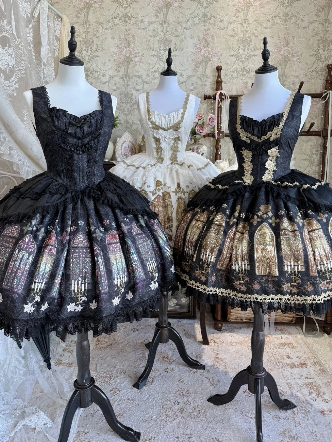 Dark Gothic Cathedral Stained Glass Print Lolita JSK & Blouse Set