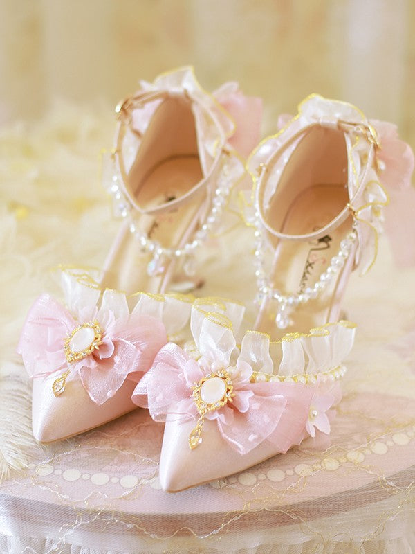 Lolita Sweet Pink Bow Pointed Toe Pumps LSS1001