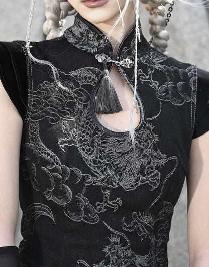 Lolita Punk Dragon Print Denim Dress  LG1025